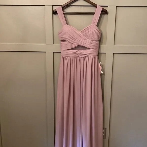 Birdy Grey Elsye Bridesmaid Dress in Mauve Mesh Cutouts Maxi Gown Size Small NWT - Picture 12 of 16
